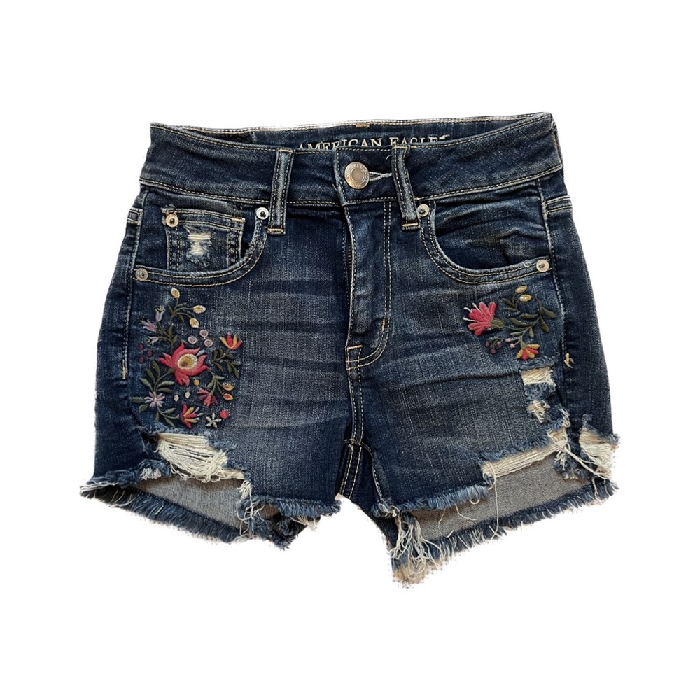 American Eagle embroidered flower detail jean short